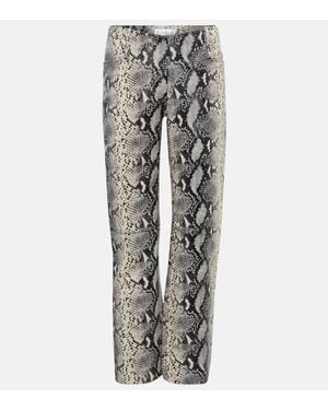 Victoria Beckham Snake-Print Straight Leather Trousers - Grey