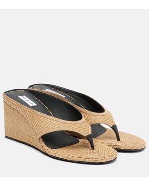 Alaïa Cube 75 Woven Wedge Thong Sandals - Natural