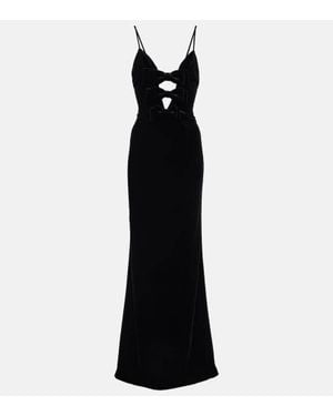 Alessandra Rich Bow-Detail Velvet Gown - Black