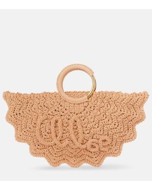ハンドバッグ Chloe Ivory Fabric Small Bracelet Paravent H Chloé Small Bracelet Paravent Tote Bag In Crochet in Deep