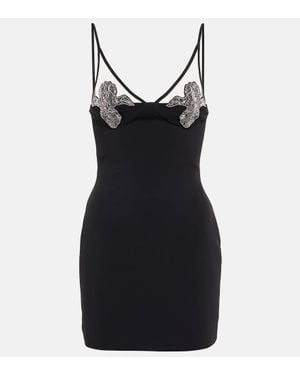 David Koma Mesh-panel Embellished Minidress - Black