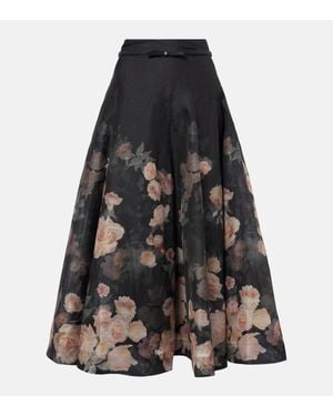 Zimmermann Crush Flared Linen And Silk Midi Skirt - Black