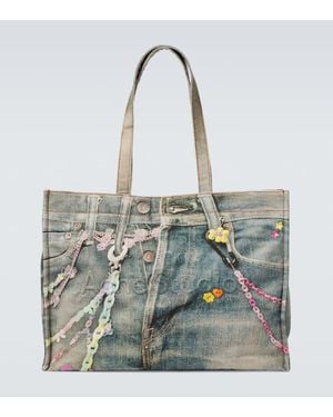 Acne Studios Logo Trompe L'Oil Canvas Tote Bag - Metallic