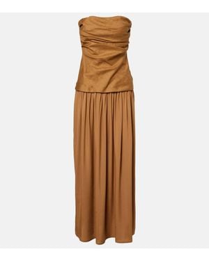 Faithfull the Brand Hedy Gathered Linen Maxi Dress - Brown