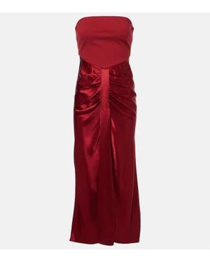 STAUD Wayfaring Ruched Ponte And Satin Gown - Red