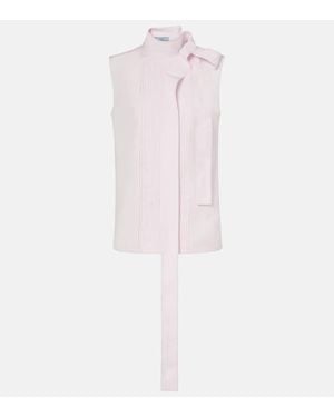 Prada Bow-Detail Pleated Cotton Poplin Top - Pink