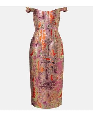 Markarian Amina Brocade Off-Shoulder Midi Dress - Red