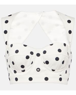 Dolce & Gabbana Cotton Drill Bustier Top With Polka Dot Print - White