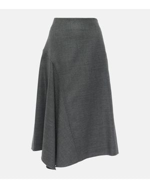 Brunello Cucinelli Falda Midi Asimetrica De Lana Virgen - Gris