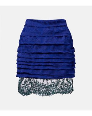 Saint Laurent Layered Lace-Trimmed Jacquard Miniskirt - Blue