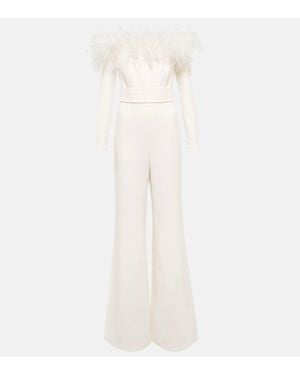 Safiyaa Feather-trimmed Jumpsuit - White