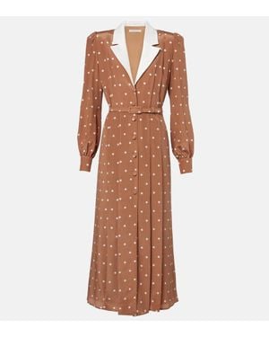 Alessandra Rich Polka-Dot Silk Satin Shirt Dress - Brown