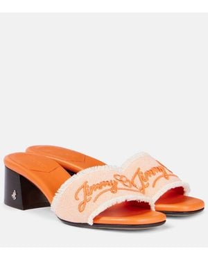 Jimmy Choo Joa Embroidered Canvas Slides in Brown | Lyst