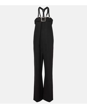 Jean Paul Gaultier Leather-Trimmed Virgin Wool Jumpsuit - Black