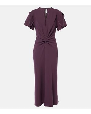 Victoria Beckham Wool-Blend Gathered-Waist Midi Dress - Purple