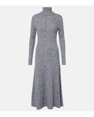 JOSEPH Ribbed-Knit Turtleneck Wool And Silk Dress - Gray