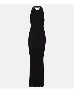 Nili Lotan Ribbed-Knit Halterneck Maxi Dress - Black
