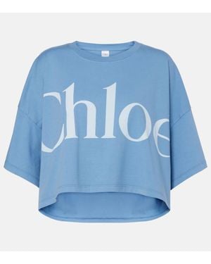 Chloé Camiseta Cropped De Jersey De Algodon - Azul