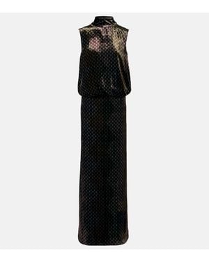 Dries Van Noten Bedrucktes Maxikleid Aus Satin - Schwarz