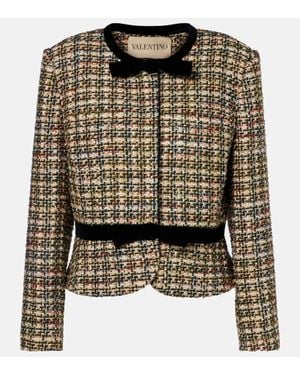 Valentino Chaqueta De Tweed Lame Con Terciopelo - Negro