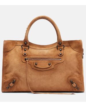 Balenciaga Tote Le City Medium Aus Veloursleder - Braun