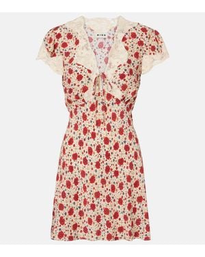 RIXO London Vestido Corto Lacie Floral Con Encaje - Rojo