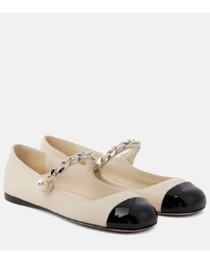 Miu Miu Verzierte Ballerinas aus Leder - Natur