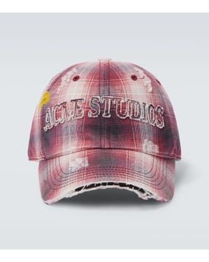 Acne Studios Distressed Checked Canvas Baseball Cap - Pink