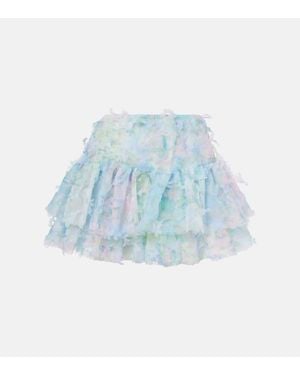 SUSAN FANG Floral-Applique Tiered Tulle Miniskirt - Blue