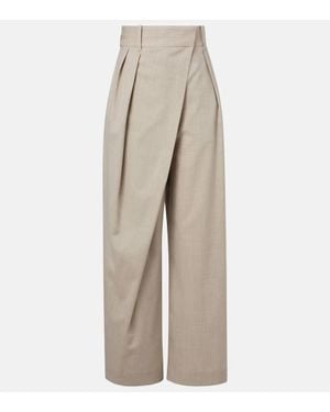Loewe Asymmetric Wool Wide-Leg Trousers - Natural