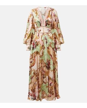 CAMILLA Embellished Printed Silk Maxi Dress - Metallic