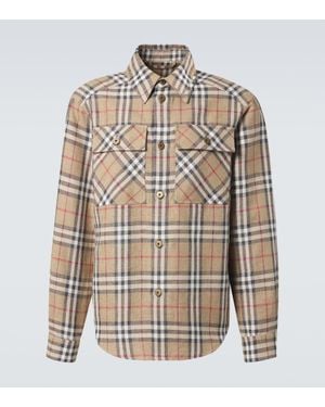 Burberry Chemise Check En Coton Et Lin - Neutre