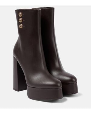 Balmain Brune Leather Platform Ankle Boots - Black