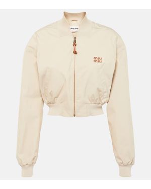 Miu Miu Panama Cropped-Bomberjacke - Natur