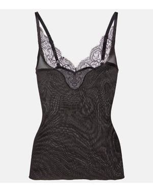Saint Laurent Lace-Trimmed Ribbed-Knit Silk Camisole - Black