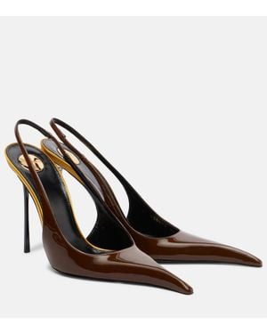 Saint Laurent Amalia 110 Patent Leather Slingback Pumps - Brown