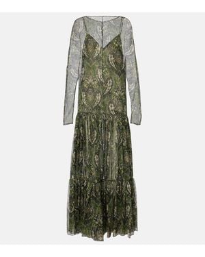 Saint Laurent Paisley Silk Crepon Maxi Dress - Green