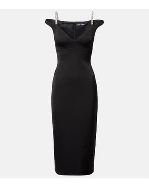 David Koma Crystal-Embellished Satin Midi Dress - Black