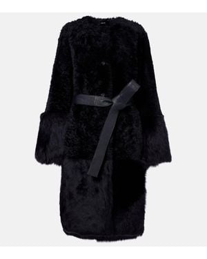 JOSEPH Tina Belted Shearling Coat - Black
