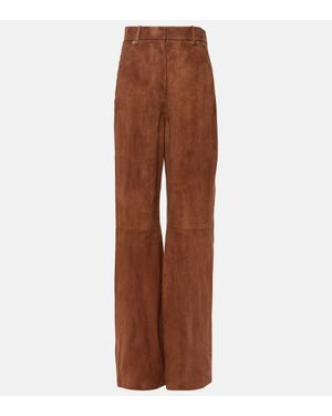 Loewe High-Rise Suede Wide-Leg Trousers - Brown