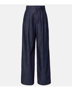 Max Mara Pantalones Anchos Jerry De Chambray Adornados - Azul