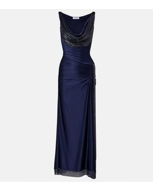 Rabanne Chainmail-Embellished Stretch-Satin Gown - Blue