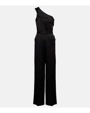 Max Mara Gioire Belted One-Shoulder Satin Jumpsuit - Black