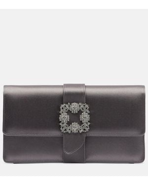 Manolo Blahnik Capri Embellished Satin Clutch - Grey