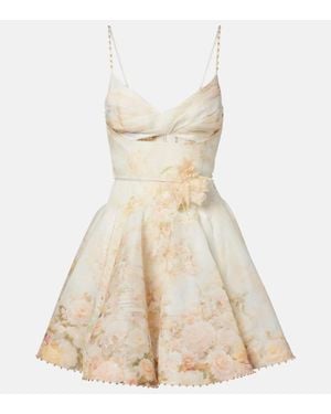 Zimmermann Memento Floral Linen And Silk Minidress - Natural