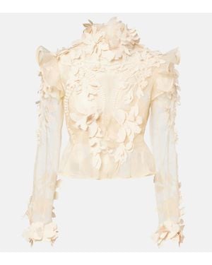 Zimmermann Hypnotic Floral-Applique Silk Blouse - Natural