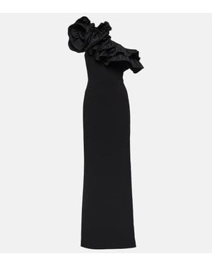 Rebecca Vallance Chloe Asymmetrische Robe Aus Stretch-crêpe Mit Taftvolants - Schwarz