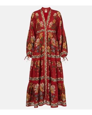 FARM Rio Garden Delight Cotton-Blend Midi Dress - Red