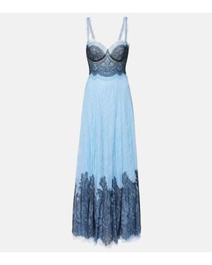 Costarellos Robe Longue Gallie En Dentelle Chantilly - Bleu