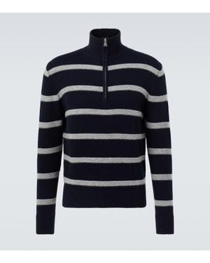 Allude Wool And Cashmere Half-Zip Sweater - Blue